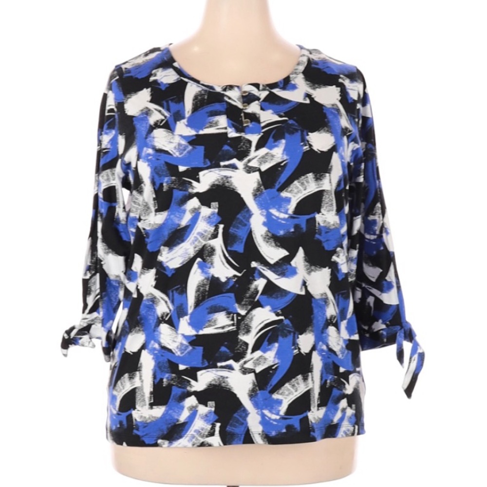 Anne Klein Brush Strokes Tie Sleeve Top 2X NEW - Picture 1 of 8